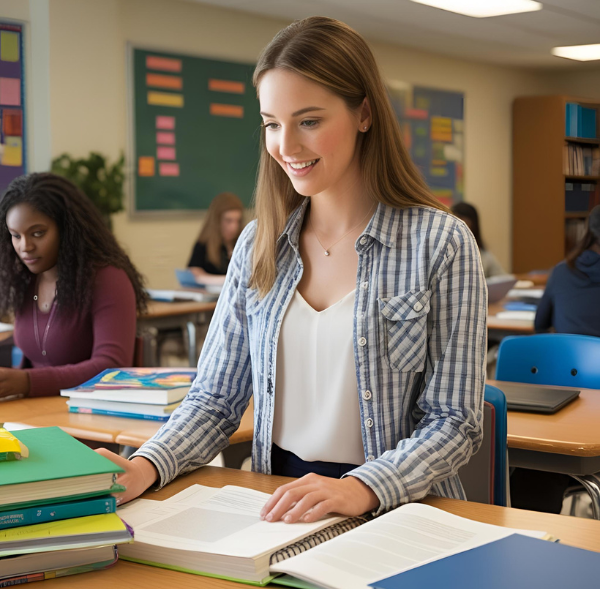 étudiante en classe révisant pour le concours d’éducateur spécialisé